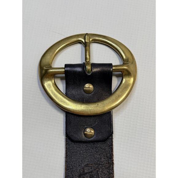 Red Monkey Belt Mens Black Leather Solid Brass Round Buckle Double O-Ring Heavy - Picture 5 of 9